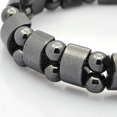 Magnetic Hematite Tow Row Rectangle and Round Beads Stretch Bracelets BJEW-M066-11-1