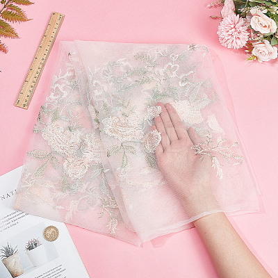 Mesh Embroidered Lace Fabric OCOR-WH0082-22-1