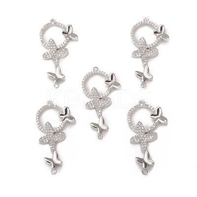 Brass Micro Pave Clear Cubic Zirconia Connector Charms KK-E068-VB072-1