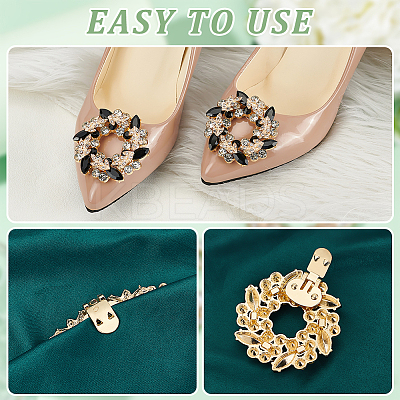 4Pcs 2 Styles Flower Brass Rhinestone Shoe Decorations AJEW-GA0006-94A-1