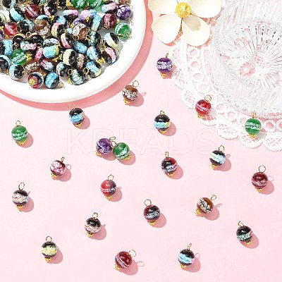 100Pcs Baking Paint Imitation Jade Glass Pendants PALLOY-CJ00195-1