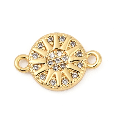 Brass Micro Pave Clear Cubic Zirconia Sun Connector Charms KK-P302-12G-1