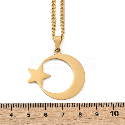 201 Stainless Steel Crescent Moon Star Pendant Twisted Chain Necklaces NJEW-S387-07G-1