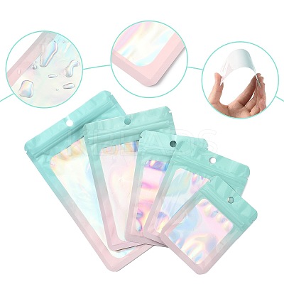 60Pcs 5 Styles Rectangle Glitter Holographic PVC Resealable Packaging Bags ABAG-FS0001-14B-1
