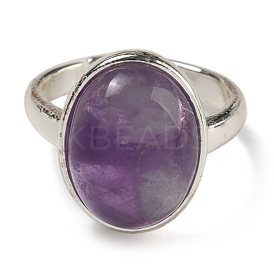 Natural Amethyst Oval Adjustable Rings RJEW-K371-07S-19-1