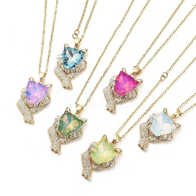 Lion Light Gold Brass Micro Pave Cubic Zirconia Pendant Necklaces NJEW-E105-17KCG-1