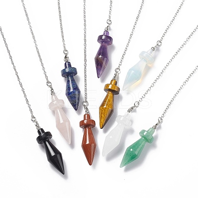 Mixed Natural & Synthetic Gemstone Pointed Dowsing Pendulums AJEW-B020-05P-1