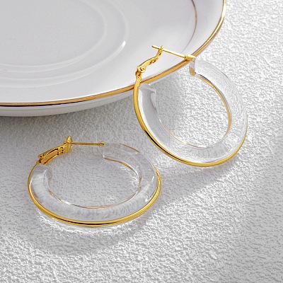 Brass with Transparent Resin Hoop Earrings EJEW-Q391-27G-1