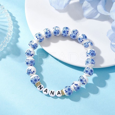 Handmade Flower Printed Porcelain Beads Stretch Bracelets for Women BJEW-JB13265-1