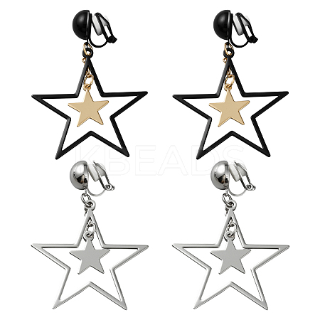 2 Pairs 2 Colors Brass Clip-on Earrings EJEW-HY0001-10A-1
