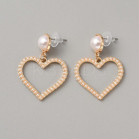 Plastic Imitation Pearl Beaded Geometry Dangle Stud Earrings EJEW-WH0013-57C-1
