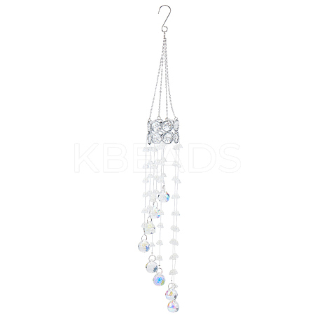 Flower Round Glass Beads Tassel Hanging Suncatchers for Window Garden Outdoor Decoration HJEW-WH20020-007D-1