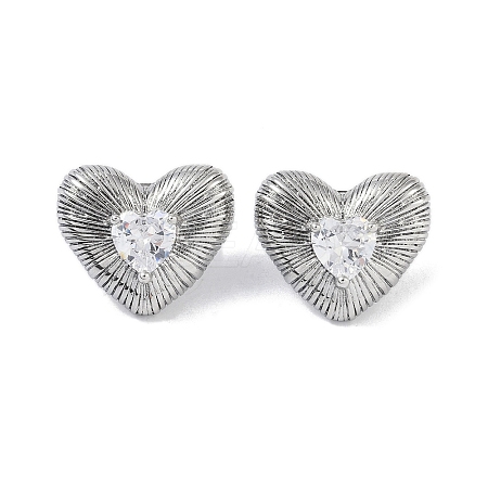 Heart 304 Stainless Steel Clear Cubic Zirconia Stud Earring for Women EJEW-Z047-05P-02-1