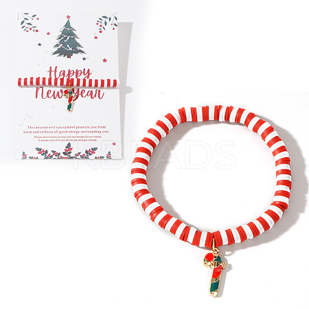 Elegant Christmas Handmade Polymer Clay Heishi Beaded Stretch Bracelets MV9996-46-1