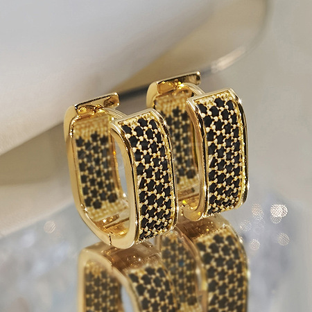 Oval Brass Micro Pave Cubic Zirconia Hoop Earrings WG8C9EE-03-1