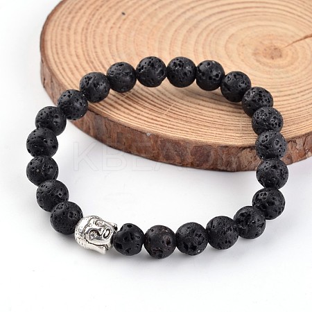 Buddha Head Natural Lava Rock Beaded Stretch Bracelets BJEW-JB02230-03-1