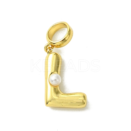 Rack Plating Brass with ABS Plastic Pearl European Dangle Charms KK-G501-02L-G-1