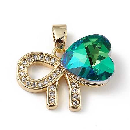 Real 18K Gold Plated Rack Plating Brass Micro Pave Clear Cubic Zirconia Pendants KK-C015-26G-10-1