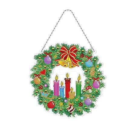 Christmas Theme DIY Diamond Painting Wreath Pendant Decoration Kits XMAS-PW0001-112B-1