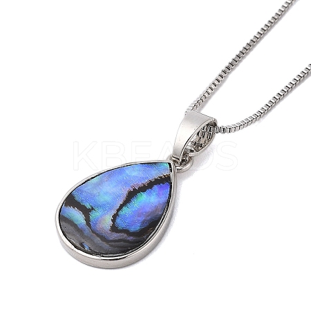Rack Plating Natural Paua Shell Pendants Necklace NJEW-B104-01I-01P-1