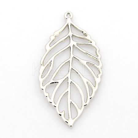 Long Hollow Leaf Alloy Pendants PALLOY-O024-01-1