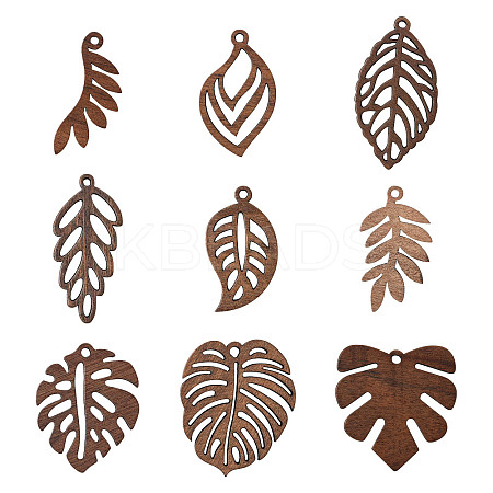 18Pcs 9 Styles Natural Walnut Wood Pendants WOOD-FS0001-48-1