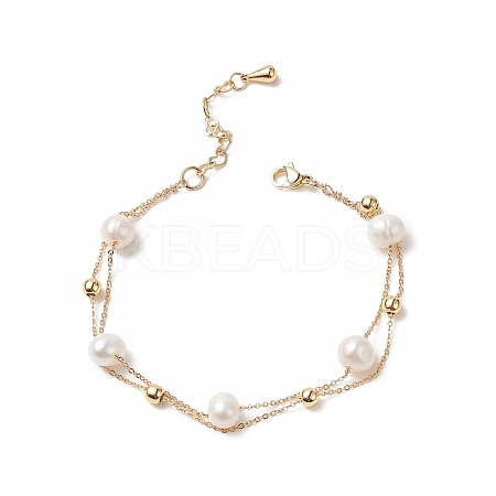 Natural Pearl Beaded Double Layer Multi-strand Bracelet BJEW-TA00243-1