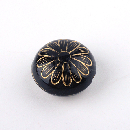 Flat Round with Flower Plating Acrylic Beads PACR-Q102-213B-1