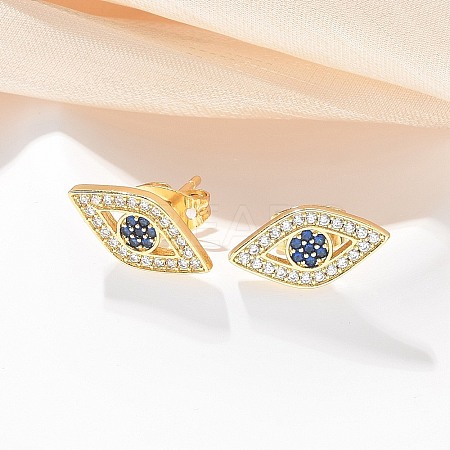 Brass Micro Pave Clear Cubic Zirconia Stud Earrings EJEW-M076-01G-02-1