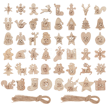 2 Sets 2 Styles Christmas Advent Calendar Number Wooden Numbers Pendant Decorations AJEW-NB0005-40-1