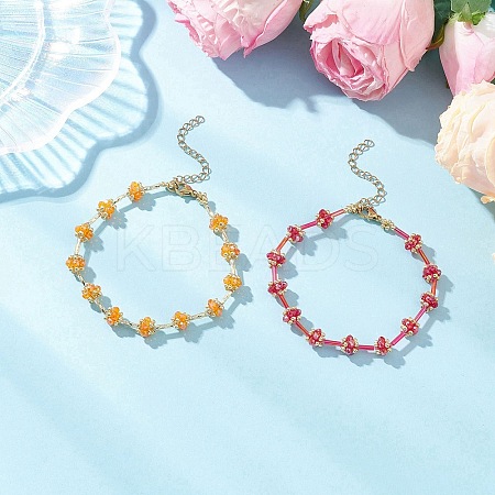 2Pcs 2 Colors Glass Seed Beaded Bracelets for Women BJEW-MZ00216-1