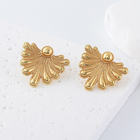 304 Stainless Steel Fan-Shaped Flower Stud Earrings for Women CO6863-1