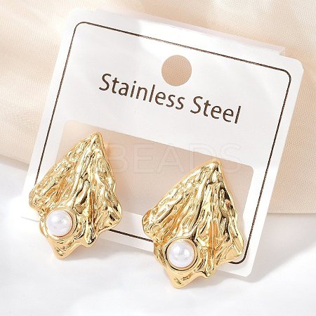 304 Stainless Steel ABS Plastic Pearl Stud Earrings STAS-D368-01B-G-1