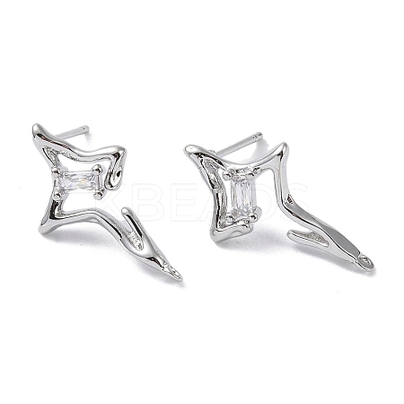 Brass with Cubic Zirconia Rhombus Stud Earring Findings KK-B087-05P-1