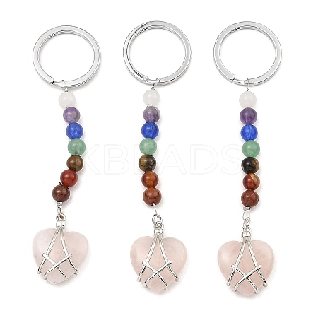 Natural Rose Quartz Heart Keychain G-Z033-11P-01-1