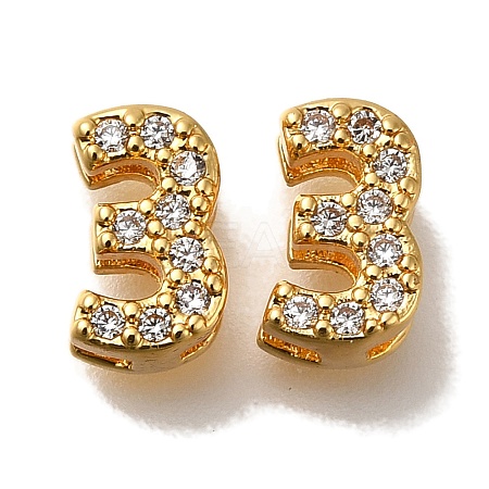 Rack Plating Number Brass Micro Pave Clear Cubic Zirconia Silde Charms KK-A231-13D-1