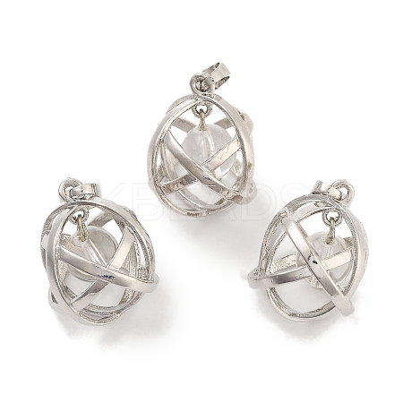 Natural Quartz Crystal Rock Crystal Round Ball Pendants G-Q163-05P-04-1
