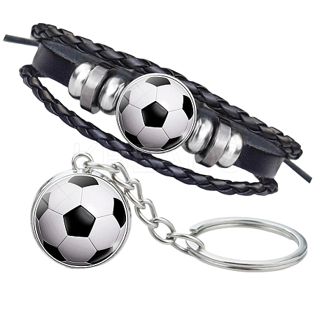 CutHollow Glass Football Jewelry Set SJEW-CL0001-01-1