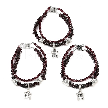 Natural Garnet Chip Beads Multi-strand Bracelet BJEW-JB07052-03-1