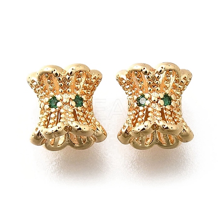 Brass Micro Pave Green Cubic Zirconia Beads KK-M318-24G-01-1