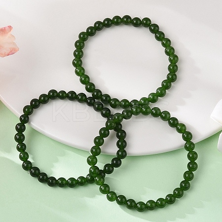 Natural TaiWan Jade Bead Stretch Bracelets X-BJEW-K212-A-019-1