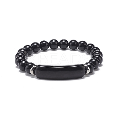 Natural Obsidian Beaded Stretch Bracelet BJEW-JB08879-02-1