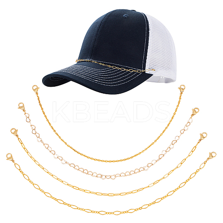 4Pcs 4 Styles Brass Link Baseball Cap Chain AJEW-GO00043-1