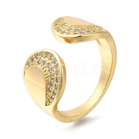 Rack Plating Brass Micro Pave Cubic Zirconia Open Cuff Rings for Women RJEW-S244-01G-B-1