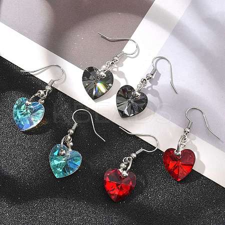 Heart Glass Dangle Earrings X-EJEW-JE01737-1