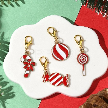 4Pcs 4 Styles Christmas Theme Alloy Enamel Pendants Decorations HJEW-JM04056-1