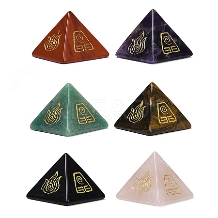 6Pcs Natural Obsidian & Red Jasper & Amethyst & Tiger Eye & Rose Quartz & Green Aventurine Orgonite Pyramid Display Decorations G-C186-04-1