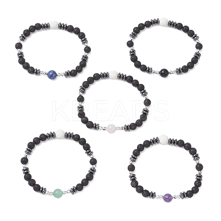 Natural & Synthetic Mixed Gemstone Beaded Stretch Bracelets for Men Women BJEW-JB12601-1