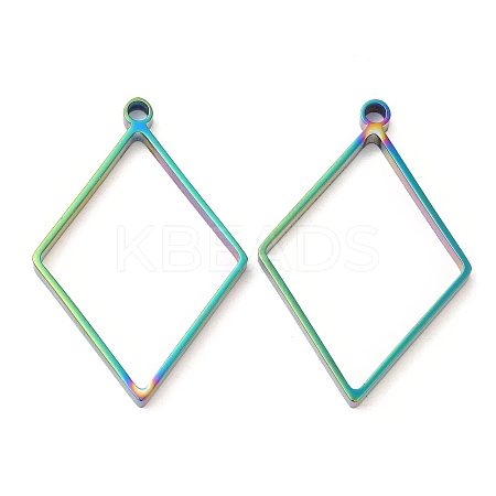 304 Stainless Steel Open Back Bezel Rhombus Pendants STAS-Z040-02B-RC-1