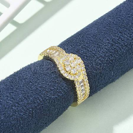 Brass Micro Pave Clear Cubic Zirconia Open Cuff Rings RJEW-G336-02G-1